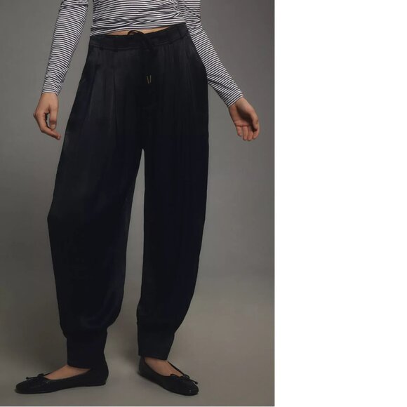 By Anthropologie Silky Cuffed Barrel Pants SIZE S black new nwt SMALL - Picture 2 of 6
